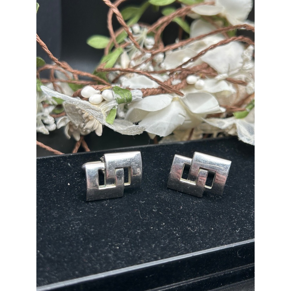 Swank VTG Silver Tone Geometric Interlocking Rectangular Cufflinks Mid Century